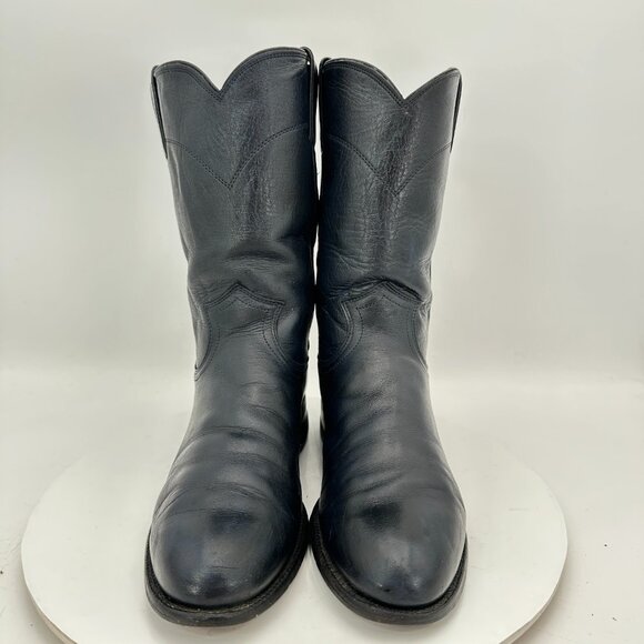 Justin Women Size 7B Black Leather Mid Calf Pull On Western Cowboy Boot - Picture 2 of 13
